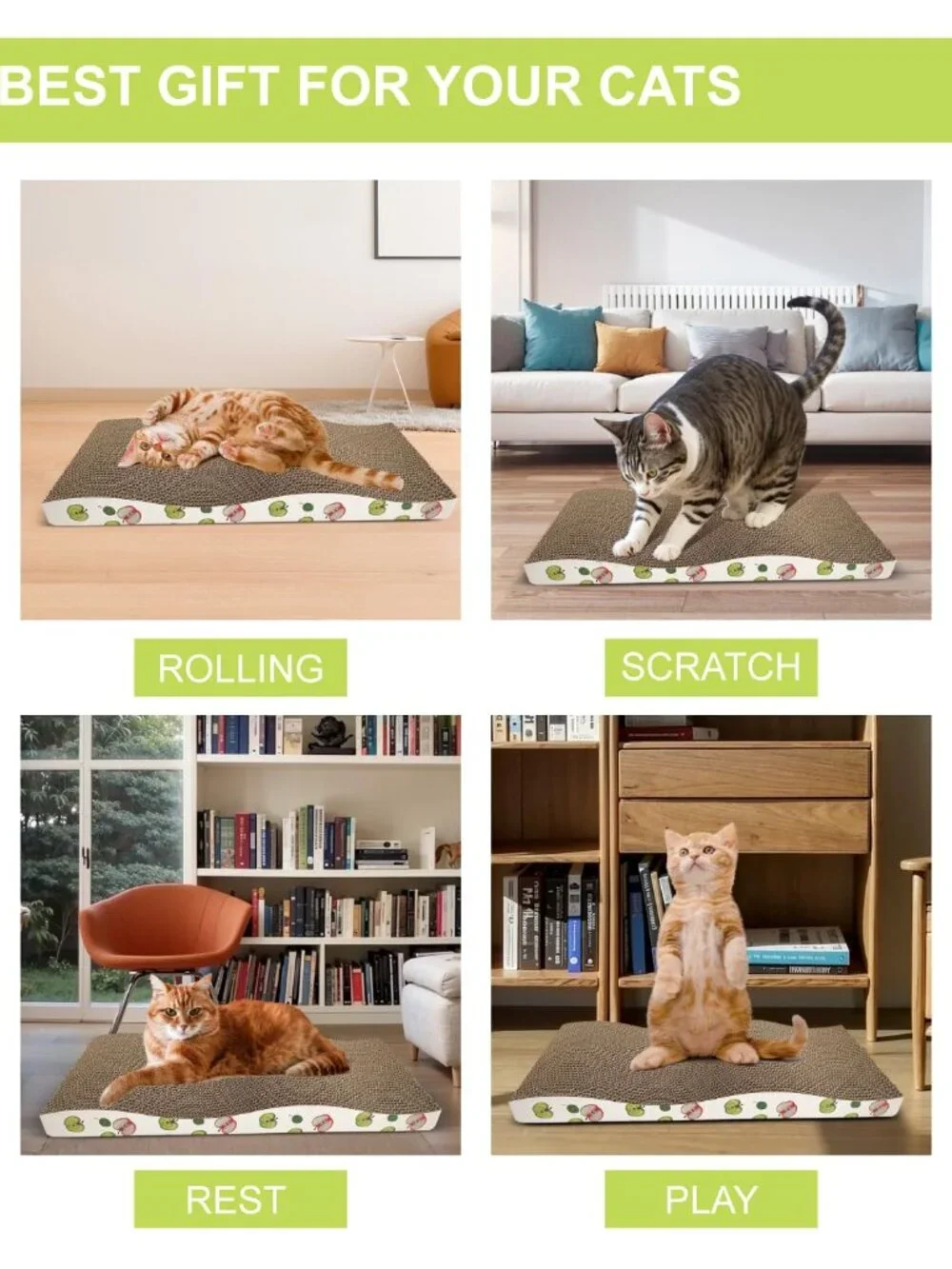 TIMHAKA Cat Scratching Board, Corrugate Cat Scratcher for Indoor Cats with Catni
